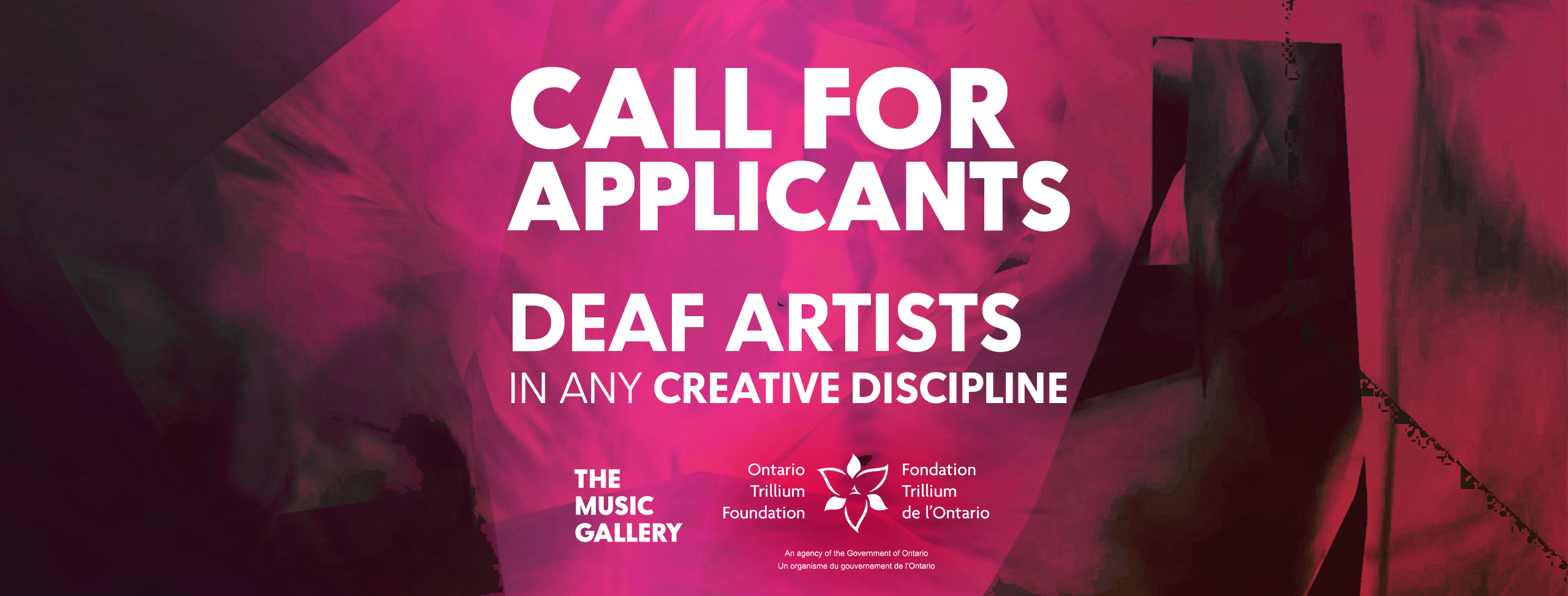 Promotional banner, Call for Applicants: Deaf Artists in Any Creative Discipline