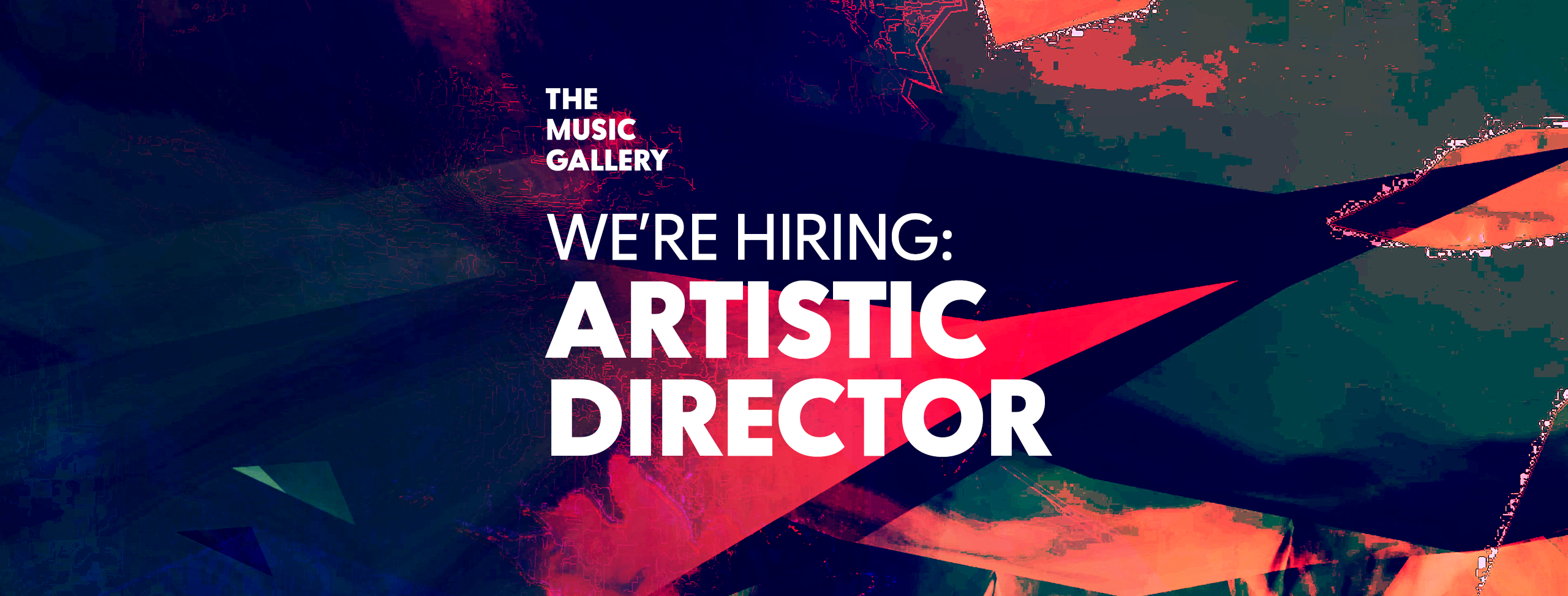 A log and white text on a multi-coloured geometric background with bright reds and oranges, and darker blues and greens.