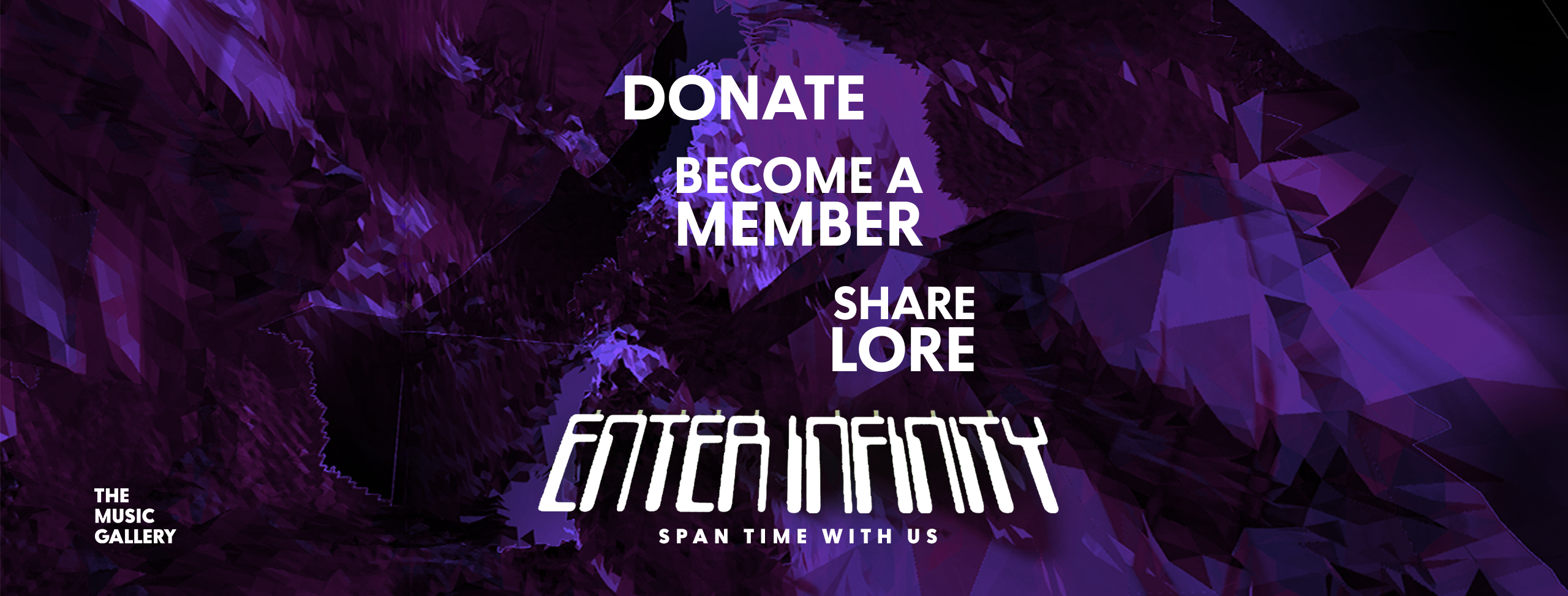 White text appears above an abstracted, crystalline purple backdrop. Stylized text reads 
